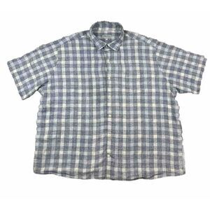 Peter Millar Linen Blend Shirt Mens XXL Blue Gingham Plaid Crown Soft Sport Golf